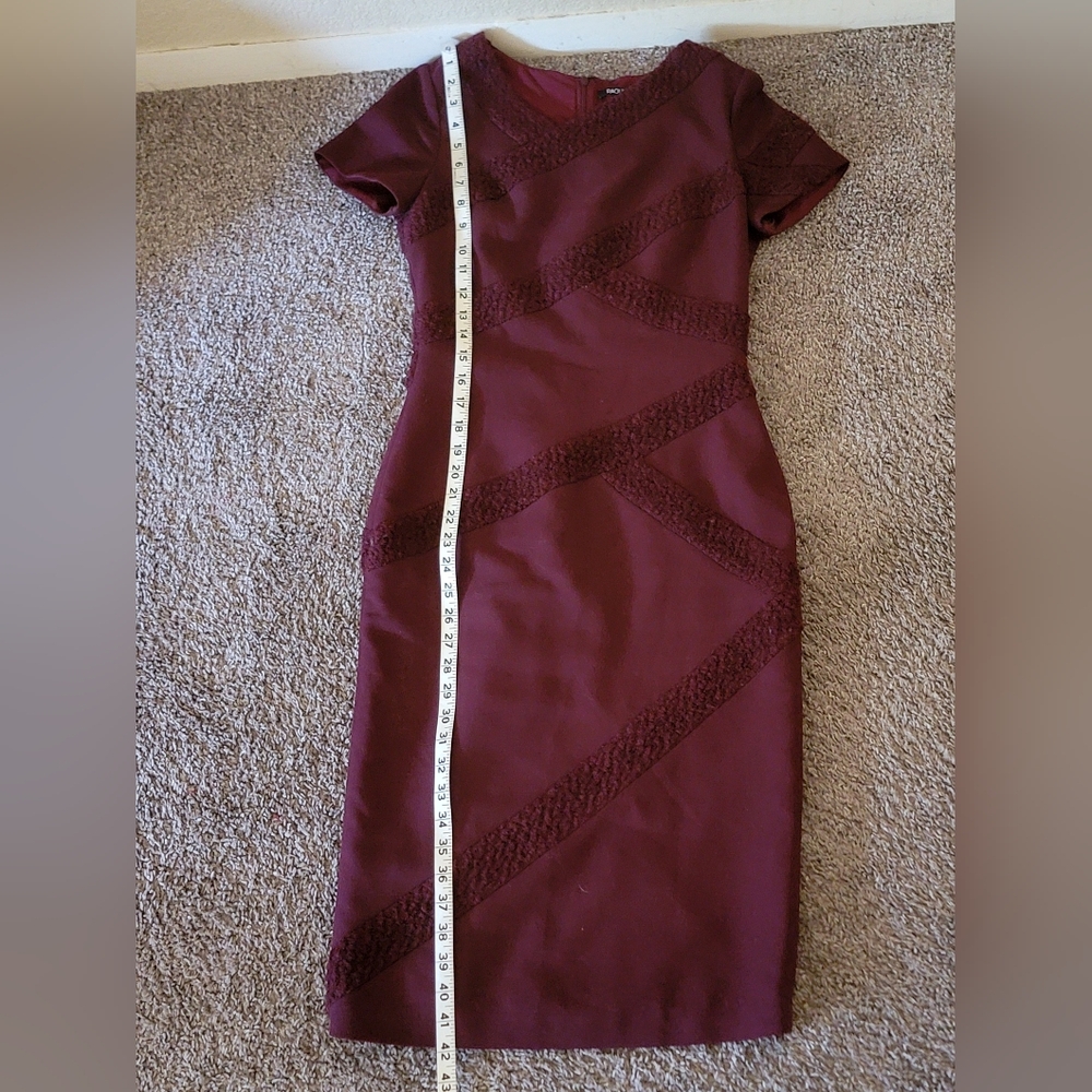 Raoul Burgardy Sheath Midi Dress Short Sleeve Crew Neck Size 2